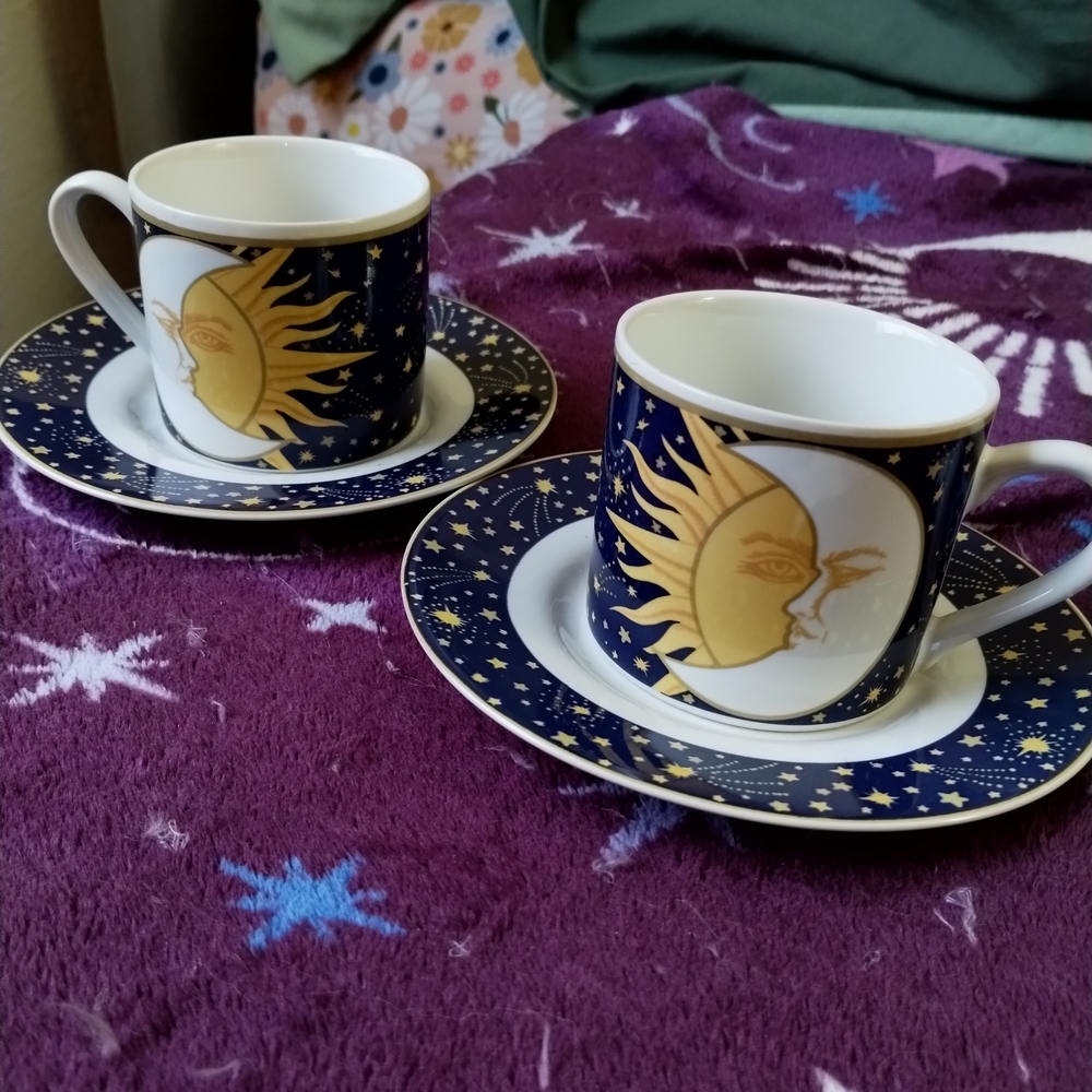 Sun and Moon Blue and Gold Teacup Set, Small